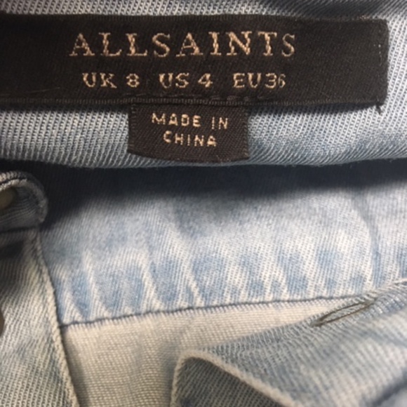 AllSaints SANKO Blue Denim Shirt Dress Button Front Drawstring - Picture 6 of 11